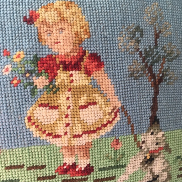 Antique Needlepoint Pillow - Picture 2 of 3